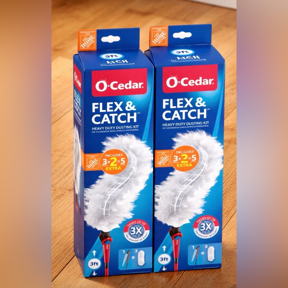 2 packs O-Cedar Flex Dusting Kit/Duster Hook, 5-Duster Refills, Extends to 3 ft